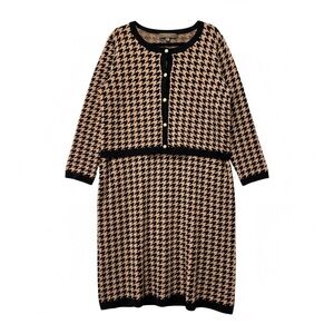 Melonie T 2X Houndstooth 2-Piece Dress & Cardigan Set NWT Black Toffee Knit